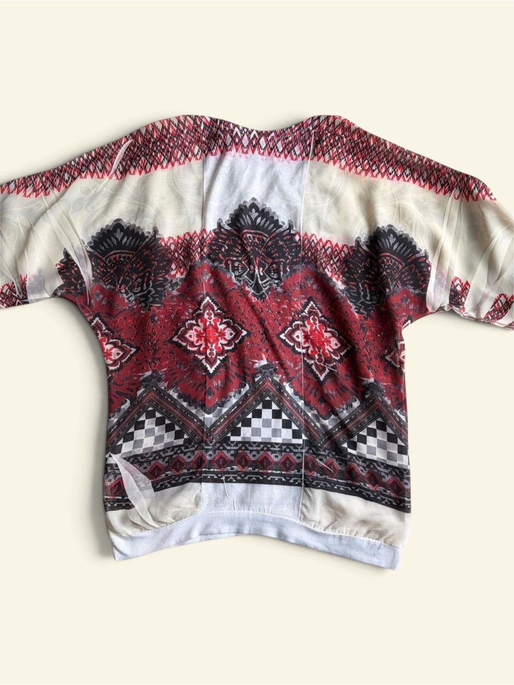 Vintage Petrol Y2K Whimsigoth Blouse L Patchwork Rhinestone Sheer Mesh Boho USA - Picture 6 of 8